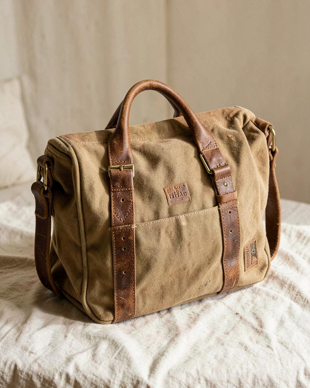 Canvas and leather weekender bag