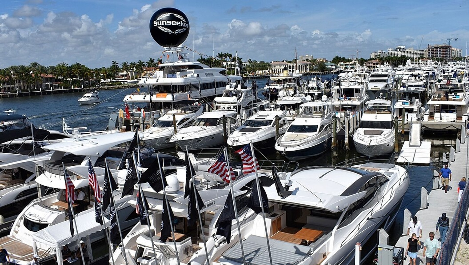 Yachts lining the docks along a Fort Lauderdale waterway