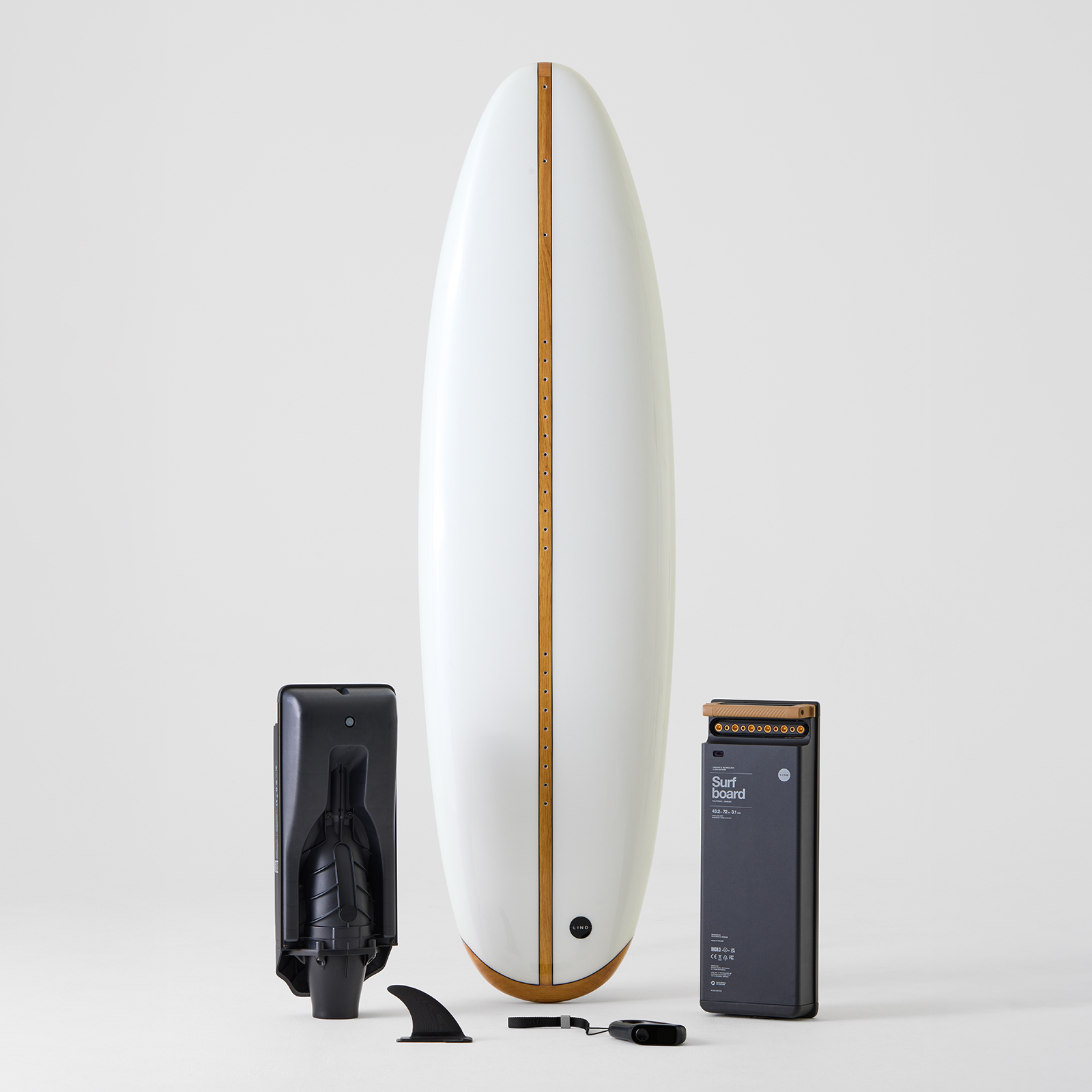 LIND board laid out with its battery, jet drivetrain and charger
