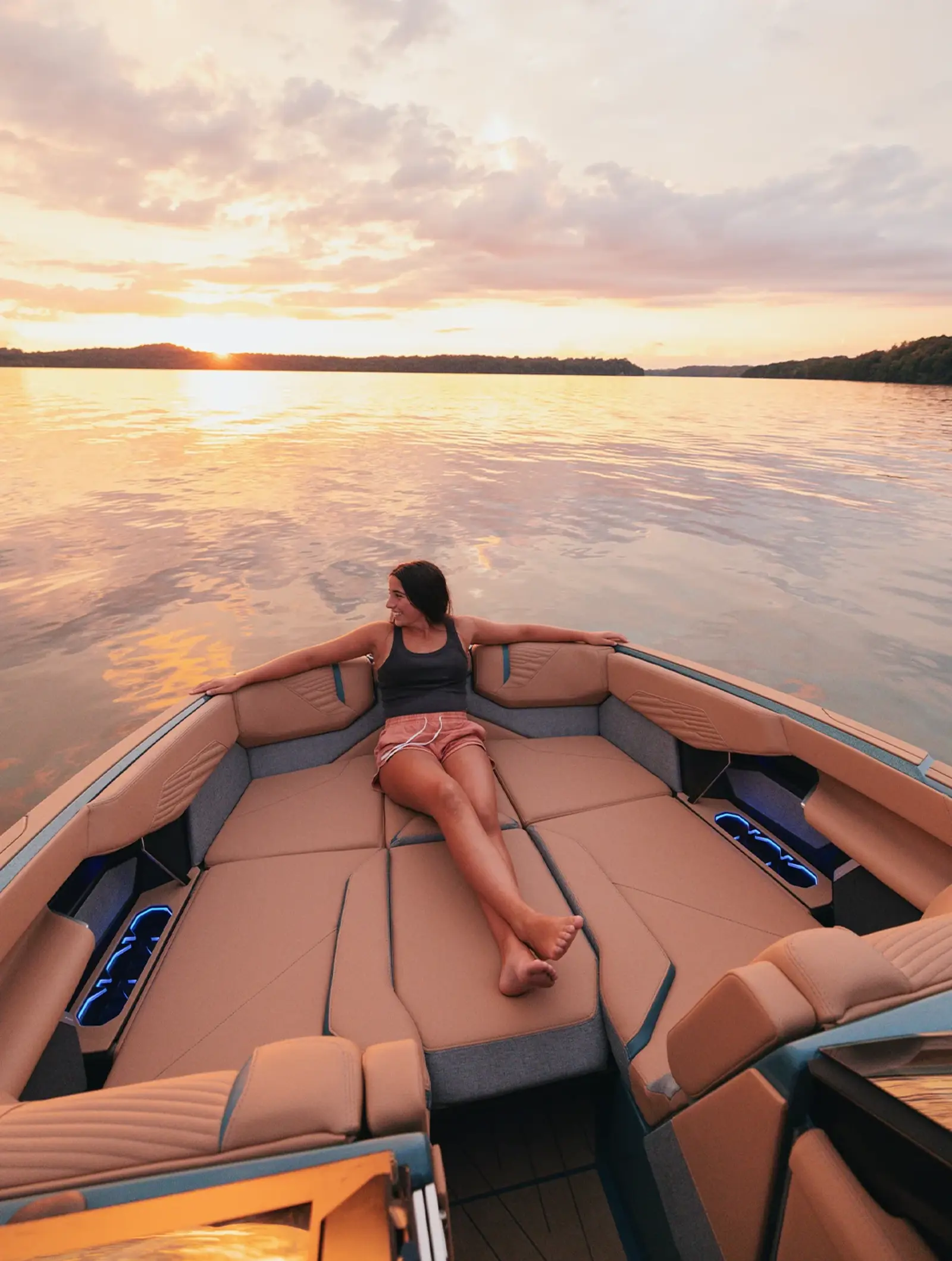 Lounging in the bow of the X24 as the sun goes down