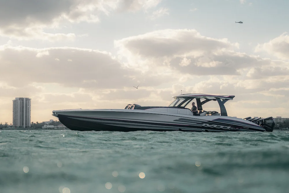 MTI center console profile against a coastal skyline
