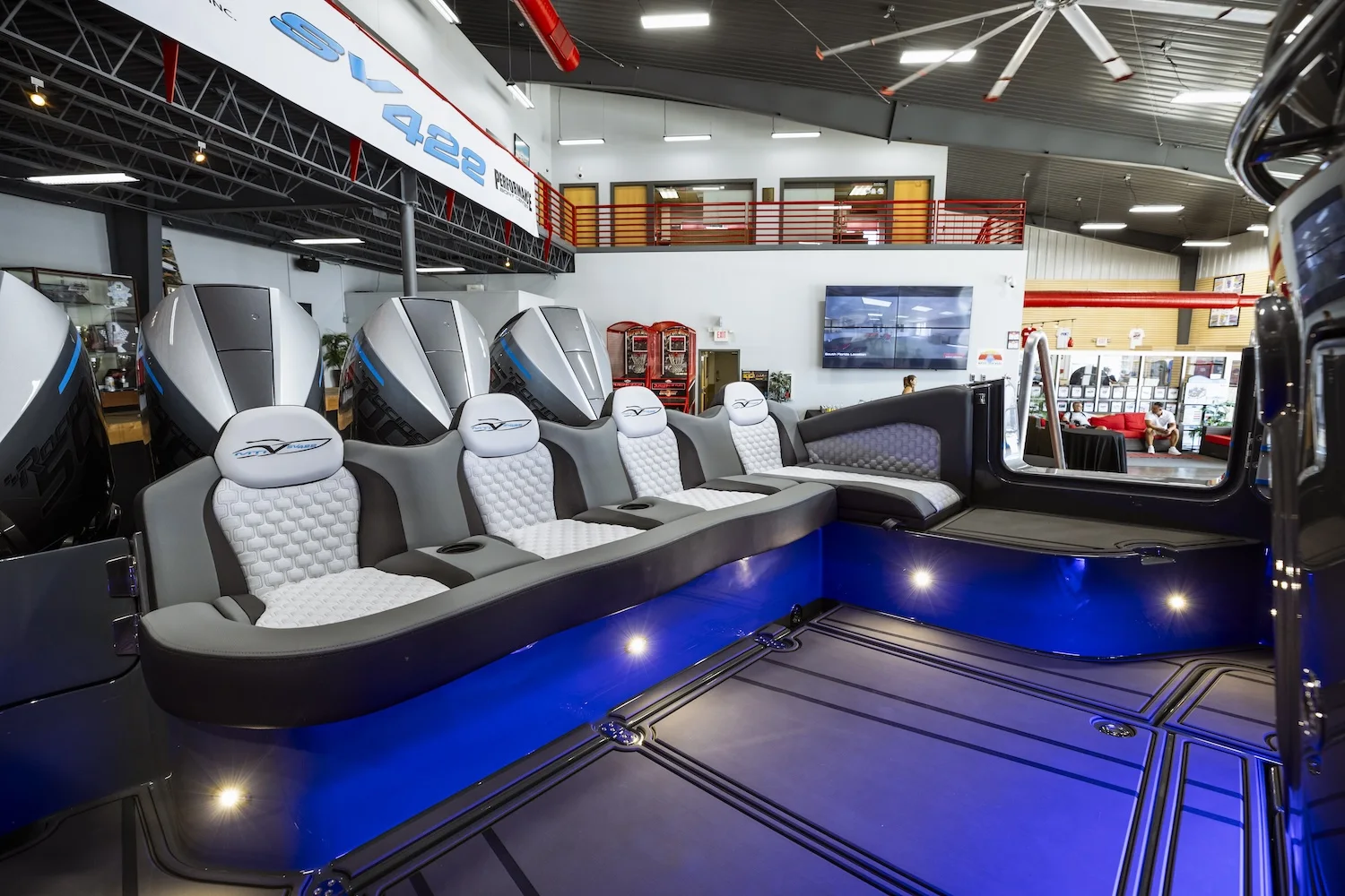 Custom MTI interior finished with blue accent lighting