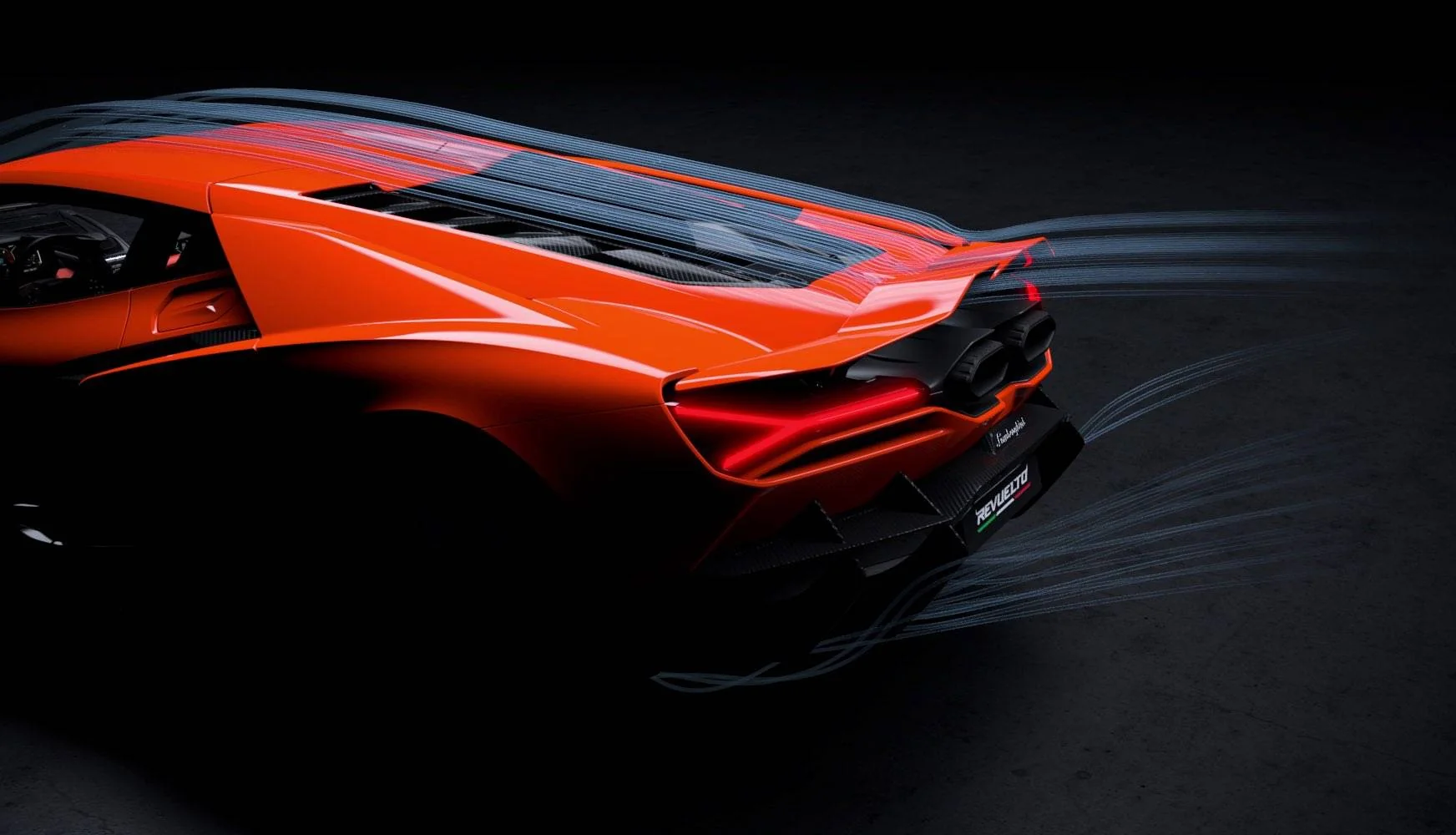 Lamborghini Revuelto rear wing deployed on track
